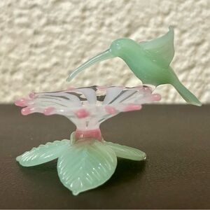 Glass Hummingbird on Flower Figurine